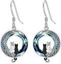 wholesale TOUPOP Cat On The Moon Earrings Sterling Silze Cut Animal Cat Dangel Drop Earrings With Circle Crystal Christmas Valentines Birthday Mothers Day Jewelry Gifts For Women Cat Lovers -0-0