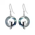 TOUPOP Sterling Silver Crystal Cat On Moon Dangle Drop Earrings-0-0
