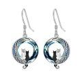 TOUPOP Sterling Silver Crystal Cat On Moon Dangle Drop Earrings-0-0