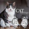 wholesale 925 Sterling Silver Cat Shape CZ Stone Stud Hoop Earrings for Women and Girls-0-5