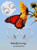 wholesale 925 Sterling Silver Hypoallergenic Blue & Pink Enamel Butterfly Flower Huggie Hoop Earrings-0-6