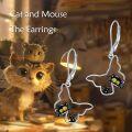wholesale 925 Sterling Silver Black Cat & Mouse Drop Earrings Leverback - Cute Animal Jewelry for Women and Girls-0-4