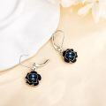 wholesale 925 Sterling Silver Black Enamel & Blue Pearl Rose Drop Earrings-0-3