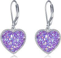 wholesale Metal Drusy Crystal Heart Dangle Earrings Pink Blue Purple Leverback Drop Jewelry Gift for Women-Purple Drusy
