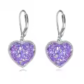 wholesale 925 Sterling Silver Metal Drusy Crystal Heart Dangle Earrings Wholesale (Pink/Blue/Purple) Leverback Drop s for Women-0-13