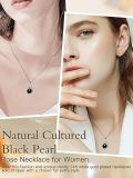 wholesale 925 Sterling Silver Black Freshwater Pearl Flower Pendant Necklace with Cubic Zirconia Accents-0-4