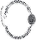 wholesale 925 Sterling Silver Virgin Mary Medal Charm Bracelet for Men with Extender Chain - Religious -0-0