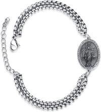 wholesale 925 Sterling Silver Virgin Mary Medal Charm Bracelet for Men with Extender Chain - Religious -Miraculous Medal