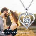 wholesale 925 Sterling Silver Round Cut Moissanite Double Heart Pendant Necklace with Chain - Gifts for Her (1 ct)-0-5