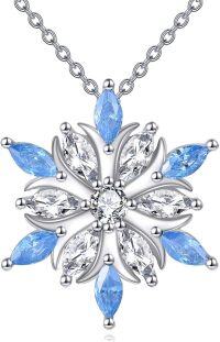 wholesale 925 Sterling Silver Snowflake Blue Crystal Pendant Necklace for Women Gifts-Snowflake