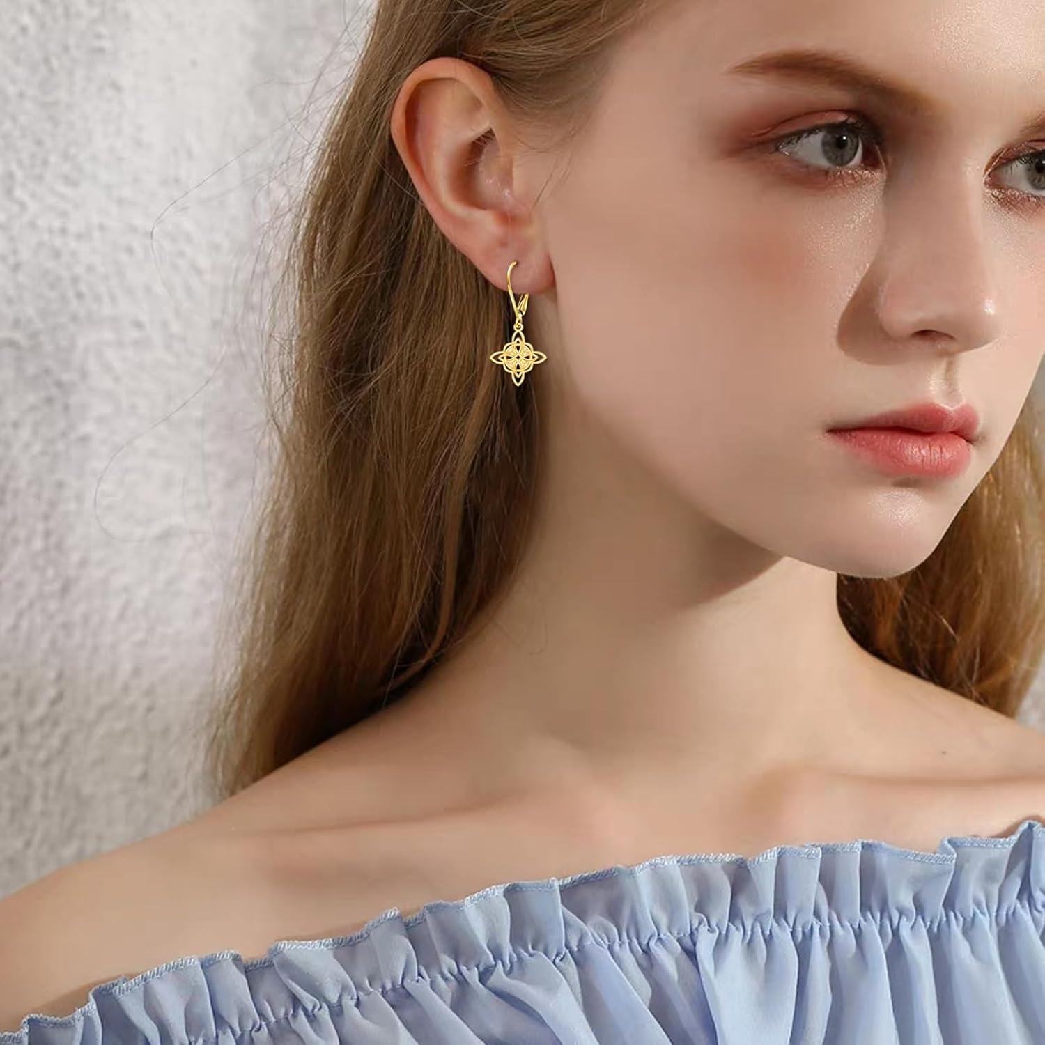 wholesale 14K Gold Celtic Knot Drop Dangle Leverback Earring Studs - Irish for Her-0-1