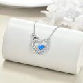 wholesale 925 Sterling Silver with Blue Opal Heart Pendant Angel Wings Necklace for Women-0-2