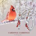wholesale 925 Sterling Silver Cardinal Bird Earrings With Red Berry Accents-0-5