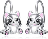 wholesale 925 Sterling Silver Animal Leverback Hoop Earrings Axolotl Cat Sloth Dog Fox Huggie Hypoallergenic Jewelry Gifts for Women Teens-Raccoon