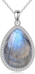 wholesale 925 Sterling Silver Teardrop Pendant Necklace with Opal Stone for Women s-0-26