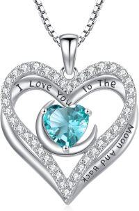 wholesale 925 Sterling Silver 12 Birthstone Double Heart Necklace for Women-12-Dec-Blue Topaz