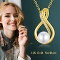 wholesale 14K Gold Infinity Pendant with White Pearl and Cubic Zirconia Chain - Gifts for Mom/Wife/Grandma (Lengths Available)-0-2