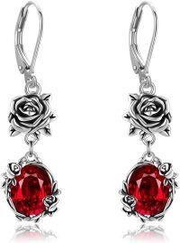 wholesale 925 Sterling Silver Red Crystal Gothic Rose Drop Earrings for Women-silver