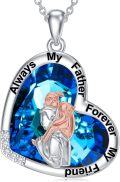 wholesale 925 Sterling Silver Blue Crystal Heart Pendant Necklace for Sisters - Always My Father Forever My Friend s-0-0