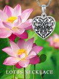 wholesale 925 Sterling Silver Heart Lotus Locket Necklace Oxidized Cubic Zirconia Photo Pendant-0-5