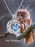 wholesale 925 Sterling Silver Blue Crystal Owl Pendant Necklaces for Women Girls s-0-5