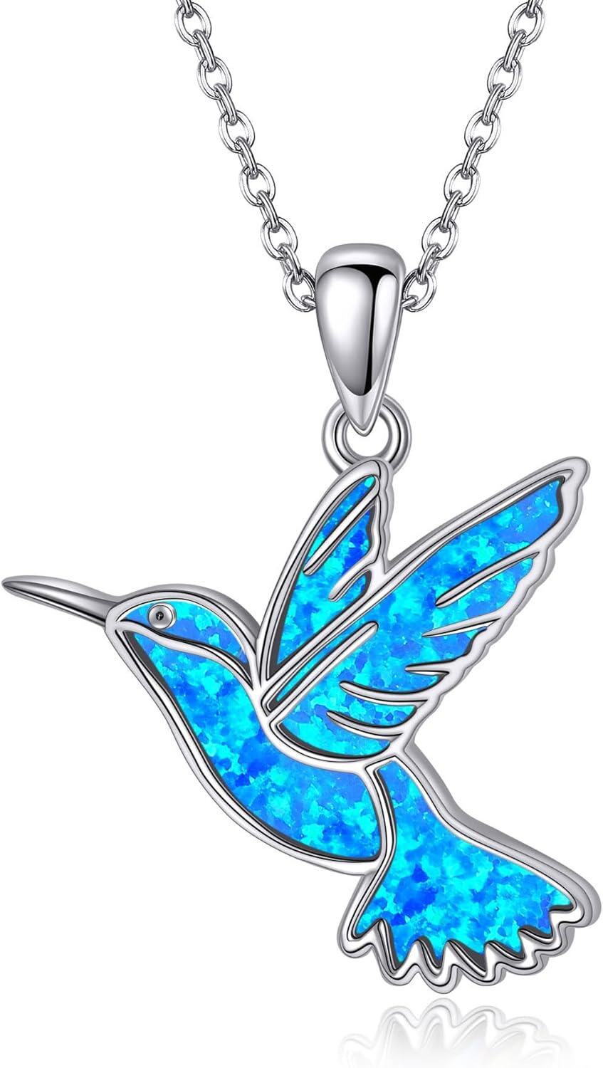 wholesale 925 Sterling Silver Blue Opal Hummingbird Necklace for Women Mom Gifts-Blue Opal