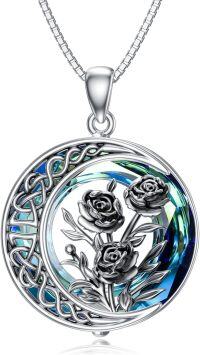wholesale TOUPOP Birth Flower Necklace Floral Pendant Necklaces Dainty Moon Flower Jewelry S925 Sterling Silver With Blue Crystal Birthday Gifts For Women (a-08-august-august) -undefined