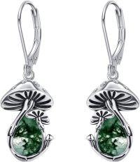 wholesale 925 Sterling Silver Green Moss Agate & Turquoise Mushroom Drop Earrings-Moss Agate leverback