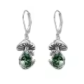 wholesale 925 Sterling Silver Green Moss Agate & Turquoise Mushroom Drop Earrings-0-0