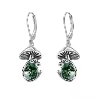 wholesale 925 Sterling Silver Green Moss Agate & Turquoise Mushroom Drop Earrings-Moss Agate leverback