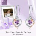 wholesale TOUPOP Amethyst February Birthstone Earrings Sterling Silver Rose Heart Amethyst Earrings Heart Butterfly Earrings Jewelry Anniversary Birthday Christmas Gifts For Women Her Wife Girlfriend Mom -0-2