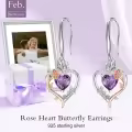 TOUPOP Sterling Silver Amethyst Heart Butterfly Earrings-0-2