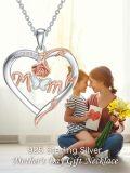 wholesale 925 Sterling Silver Mother's Day Butterfly & Flower Heart Pendant Necklace for Women Gifts-0-1