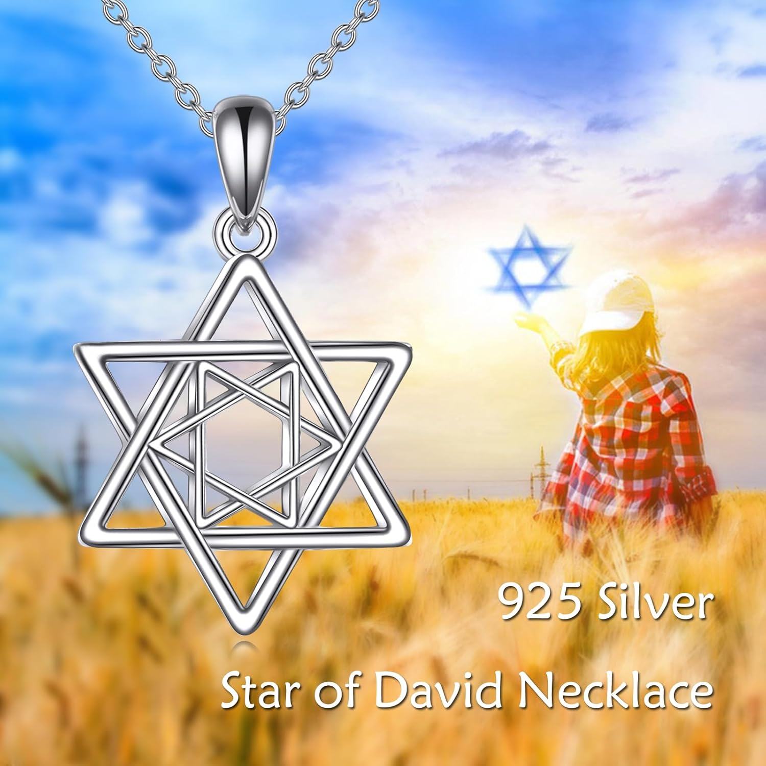 Sterling Silver Star of David Necklace Jewish Jewelry for Men Women Kids-0-2