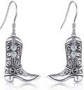 wholesale 925 Sterling Silver Cowboy Boots Heart Shape Stone Drop Earrings for Women Girls  4cm Long-0-0