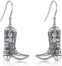 wholesale 925 Sterling Silver Cowboy Boots Heart Shape Stone Drop Earrings for Women Girls  4cm Long-Boot