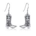 wholesale 925 Sterling Silver Oxidized Cowboy Boot Heart Zircon Drop Earrings-0-0
