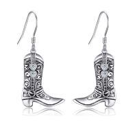 wholesale 925 Sterling Silver Oxidized Cowboy Boot Heart Zircon Drop Earrings-Boot