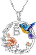 wholesale 925 Sterling Silver Hummingbird & Flower Pendant Necklaces for Women Girls Gifts Alphabet Initial Letter P Charm Chain Jewelry Set Blue Purple Yellow Gold Tone Enamel Colorful Artistic Design-0-11