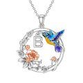 wholesale 925 Sterling Silver Hummingbird & Flower Pendant Necklaces for Women Girls Gifts Alphabet Initial Letter P Charm Chain Jewelry Set Blue Purple Yellow Gold Tone Enamel Colorful Artistic Design-0-11
