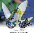 wholesale 925 Sterling Silver Blue Enamel Dragonfly Moon Stud Earrings - Irish  for Women-0-4