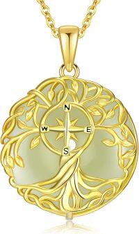wholesale 14K Gold Plated Sterling Silver Jade Celtic Tree of Life Necklace-Compass