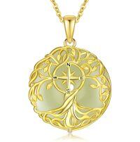 wholesale 925 Sterling Silver Tree Of Life Pendant Necklace Wholesale With Green Gemstone-Compass