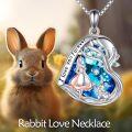 wholesale 925 Sterling Silver Blue Crystal Heart Pendant Necklace with Rabbit and Girl Design - Alice in Wonderland Inspired s for Women-0-2