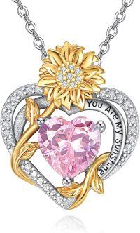wholesale 925 Sterling Silver Sunflower Birthstone Necklace Women s Heart Pendant Jewelry Gift-10 Oct