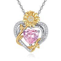 wholesale 925 Sterling Silver You Are My Sunshine Sunflower Heart Pendant Necklace-10 Oct