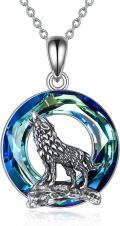 wholesale 925 Sterling Silver Blue Crystal Wolf Pendant Necklace Gifts for Men & Women-0-0