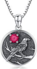 wholesale Silver Synthetic Stone Raven Pendant Crow Round Necklace Gift for Women-0-8