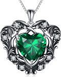 wholesale 925 Sterling Silver Green Heart-Shaped Peridot & Cubic Zirconia Pendant Necklace for Women-0-0