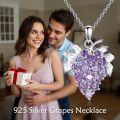wholesale 925 Sterling Silver Purple Crystal Grape Vine Leaf Pendant Necklace for Women Gifts-0-1